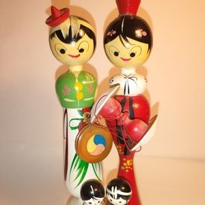 Asain Family Hand Painted Wood Carving.